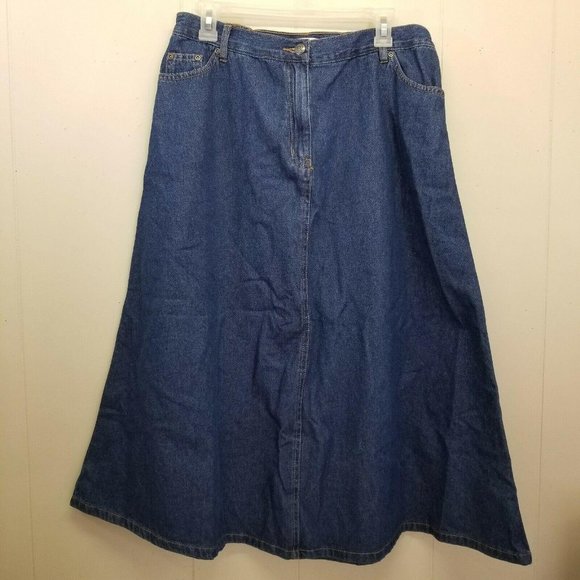Roamans 14W Long Modest Church A Line Denim Blue - Picture 1 of 3